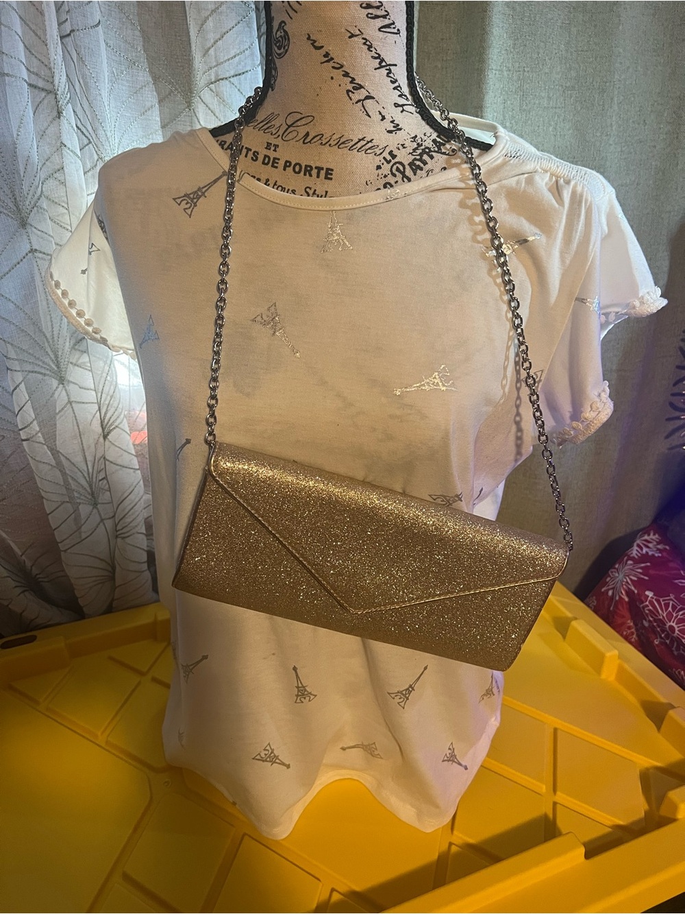 Glitter Envelope Wristlet Clutch in Gold